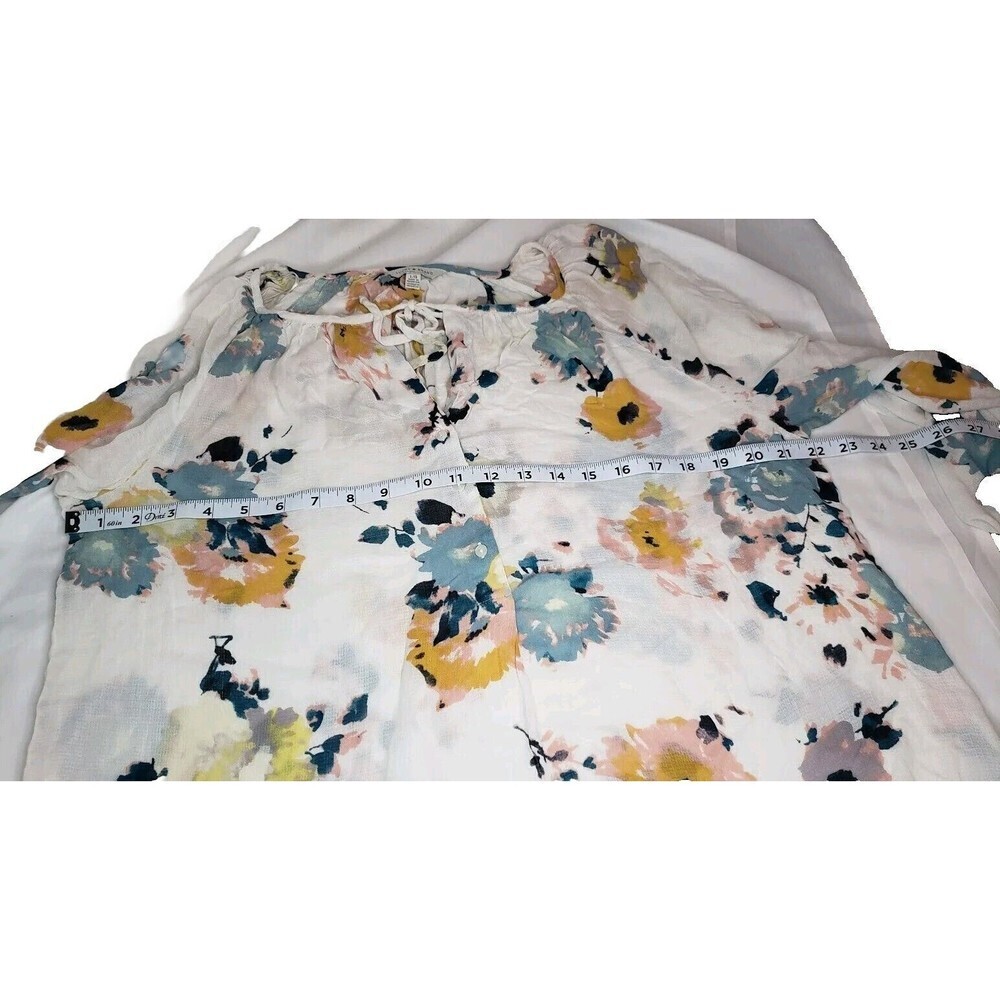Lucky Brand Women's Floral Peasant Blouse Top keyhole (Size L) Long Sleeve - Picture 7 of 12